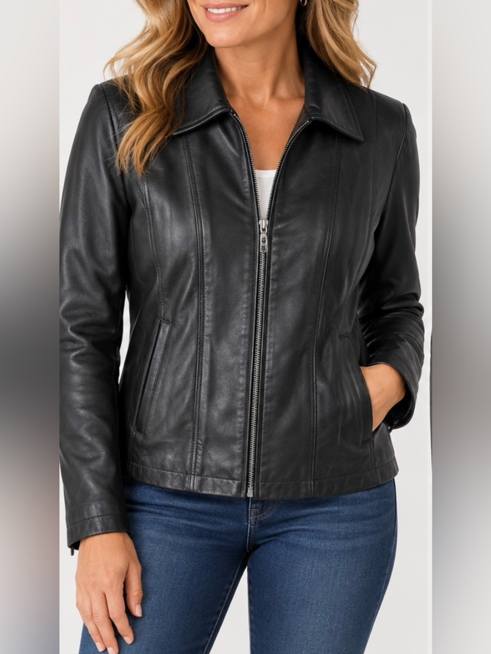 Wilsons Vintage Leather Black Women's Zip-Front  Jacket